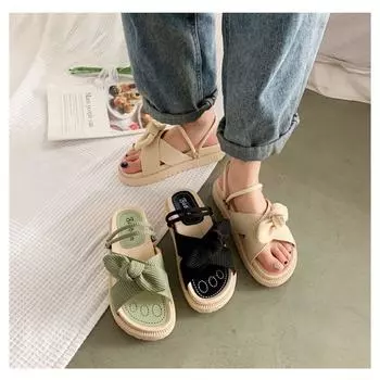 Женская обувь, летняя женская пляжная обувь в сказочном стиле, улучшенная модная студенческая пляжная обувь в римском стиле на толстой подошве 35 чёрный