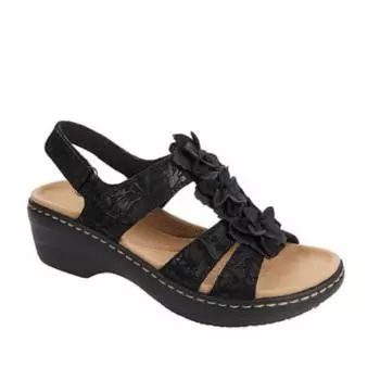 Женская обувь, лето 2022, большие размеры, сандалии на липучке с цветочным принтом «рыбий рот», женские удобные римские сандалии на танкетке, женские кожаные сандалии 35 чёрный