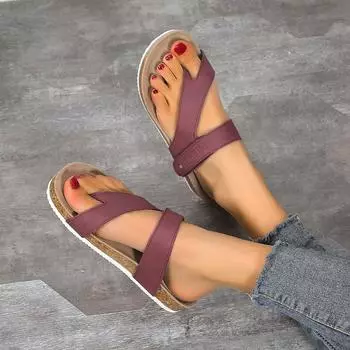 Женская обувь Лето 2024 Модные римские женские сандалии на плоской подошве Ортопедические шлепанцы Тапочки Женские пляжные туфли на платформе с открытым носком 35 красный