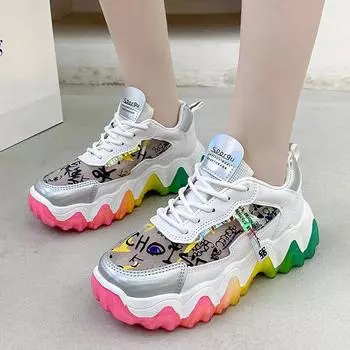 Женская обувь лето 2024 новые модные сетчатые дышащие кроссовки на платформе женские вулканизированные туфли женские балетки женская спортивная обувь20 36 темно-красного