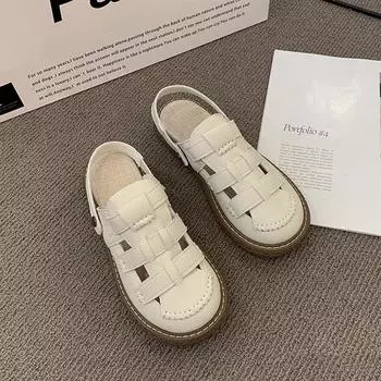 Женская обувь Лето Баотоу Плоские студенческие сандалии Женские туфли One Word Roman Женские 35