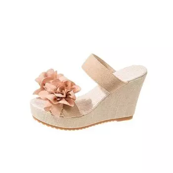 Женская обувь Лето Высокое качество Однотонные С открытым носком Женские тапочки Повседневные Большой размер Цветок Пляжная обувь 35