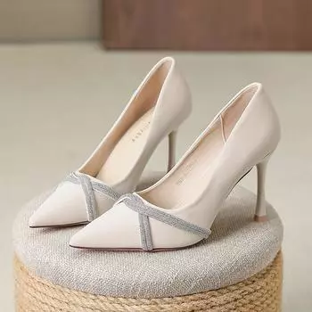 Женская обувь, Лидер продаж, новая весенняя однотонная пикантная однотонная женская обувь на высоком каблуке с острым носком и стразами 34