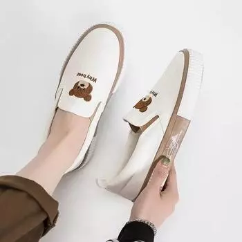Женская обувь Little Bear из вулканизированной кожи, удобная и повседневная обувь на плоской подошве, женская обувь без застежек Zapatillas De Mujer 2024 35 белый