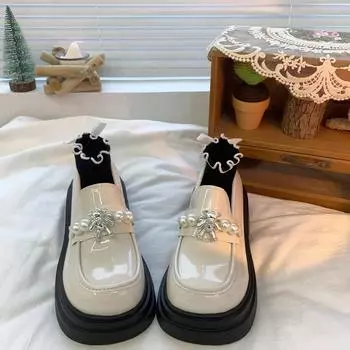 Женская обувь Лоферы Симпатичные со стразами Kawaii Diamond Кожаные Стразы Белая женская обувь Распродажа обуви Роскошь по предложению Urban A 35