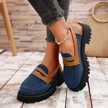 Женская обувь Лоферы Женские туфли на высоком каблуке Повседневные туфли-лодочки на платформе Женские разноцветные туфли с круглым носком и средним каблуком Slip on Женские 36