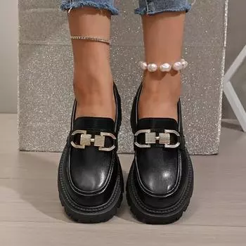 Женская обувь Лоферы Женские туфли на высоком каблуке Модные металлические украшения Офис и карьера Горячая распродажа Туфли на каблуках больших размеров для женщин 36 чёрный