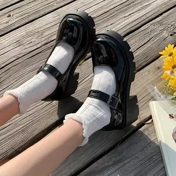 Женская обувь Luolita, японская ретро британская студенческая форма Jk, с круглым носком, на толстой подошве, на высоком каблуке, большой женский одинар... 41