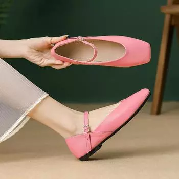 Женская обувь Мэри Джейн, балетки с пряжкой и ремешком, нарядная обувь, женские повседневные туфли без шнуровки, мягкие туфли на плоской подошве с квадратным носком, модная удобная прогулочная обувь 35 чёрный