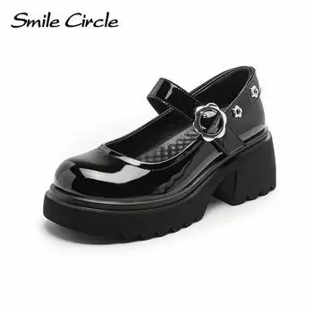 Женская обувь Мэри Джейн из натуральной кожи, кожаная обувь с круглым носком и пряжкой, модные повседневные женские сандалии 34 чёрный