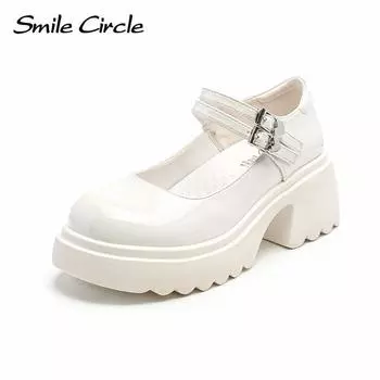 Женская обувь Мэри Джейн из натуральной кожи, женские сандалии на высоком каблуке с круглым носком и тонким ремешком, на толстой подошве 35 белый