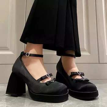 Женская обувь Мэри Джейн на высоком каблуке с узлом-бабочкой, платье с квадратным носком и кристаллами, новая летняя женская обувь на мелком каблуке 34