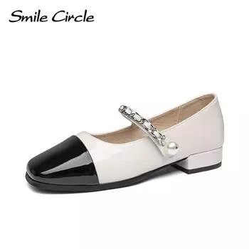Женская обувь Мэри Джейн с квадратным носком и неглубоким ртом, мягкая плоская подошва, модные маленькие кожаные туфли в британском стиле в британском стиле 35 чёрный