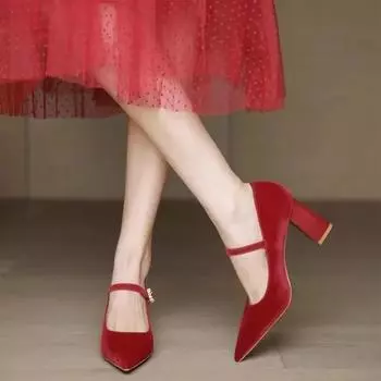 Женская обувь Мэри Джейн, женские туфли на высоком каблуке, модные туфли-лодочки, женские туфли с острым носком, пряжкой, ремешком, на толстом каблуке, женские 35