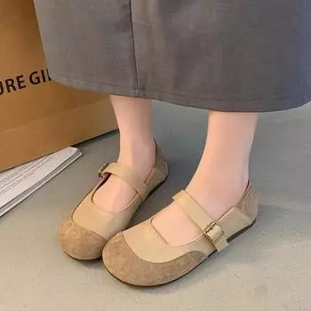 Женская обувь Мэри Джейн Женские туфли на плоской подошве Повседневные туфли на плоской подошве Женские туфли на плоской подошве с круглым носком и пряжкой на ремешке Мягкая подошва Уличная обувь для женщин 35 бежевый