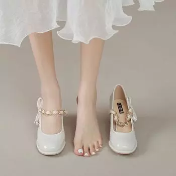 Женская обувь Мэри на высоком каблуке для семейного сезона, новая весенне-летняя обувь с бантом, толстая, с неглубоким носком, одинарная 40