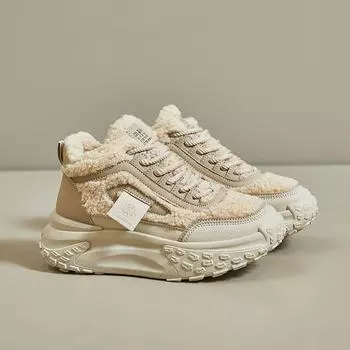 Женская обувь MCTIN, зимние плюшевые кроссовки на массивном каблуке, повседневная теплая обувь на толстой подошве со шнуровкой 38 хаки