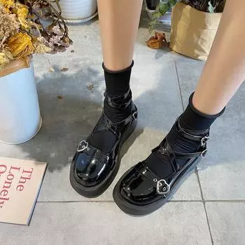 Женская обувь, милые туфли Лолиты, туфли на платформе, с круглым носком, на толстом каблуке, с перекрестной повязкой, кавайные туфли, туфли Мэри Джейн для косплея, с пряжкой в форме сердца 35