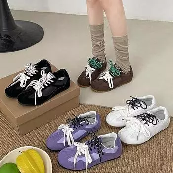 Женская обувь мода мелкая дышащая легкая обувь ретро стиль осень дамы кроссовки 35 чёрный