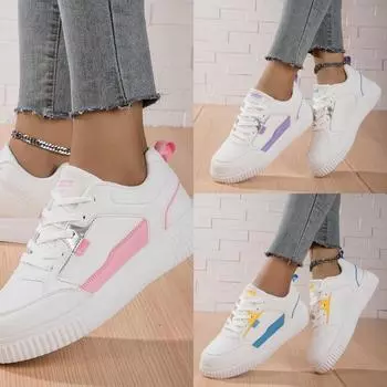 Женская обувь мода повседневная маленькие белые туфли четыре сезона новые простые цветные туфли с низким верхом на шнуровке плоская подошва трендовые спортивные туфли 35