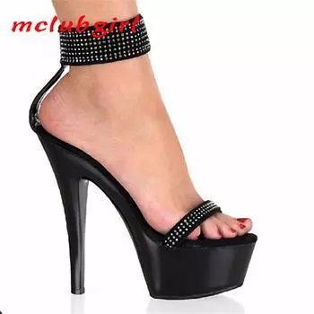 Женская обувь модель танцевальные сандалии на высоком каблуке мода лето прогулочные шоу каблук 15 см платформа 5 см YKC 34 чёрный