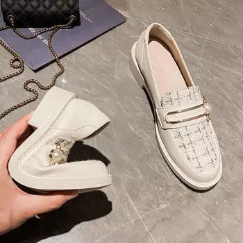 Женская обувь Модная индивидуальность Британский стиль Толстая подошва Дикий Широкий Повседневный Лоферы Сексуальные однотонные кожаные туфли 35