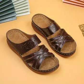 Женская обувь, модные базовые женские тапочки, горячая распродажа, повседневные тапочки больших размеров, женские летние тапочки с открытым носком и сплошным клином 35 темно-коричневого