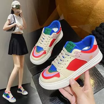 Женская обувь. Модные белые туфли радужного цвета. Повседневные спортивные кроссовки. 35 красный