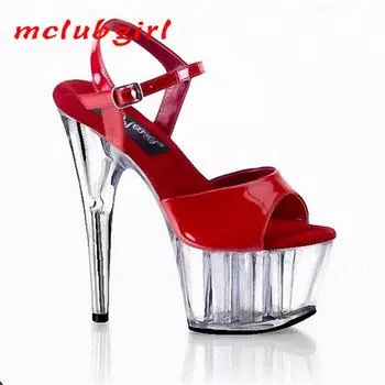 Женская обувь, модные босоножки на высоком каблуке, вечерние туфли с тонким каблуком, высота 17 см, платформа 7 см, YKC 34 красный