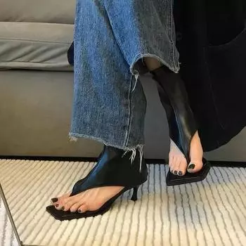 Женская обувьМодные и элегантные новые женские босоножки-шлепанцы в стиле ретро на среднем каблуке, однотонные, женские, дизайнерские, элегантные, на высоком каблуке 35