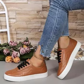 Женская обувь Модные повседневные кроссовки Женские туфли на платформе с круглым носком Шнуровка Теннисные туфли для женщин Вулканизированная обувь Женские мокасины 35 белый