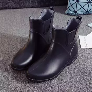 Женская обувь, модные резиновые сапоги «Челси», женские короткие женские резиновые сапоги, непромокаемая резиновая женская обувь из ПВХ 36 чёрный