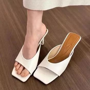 Женская обувь Модные туфли с открытым носком Женские тапочки Летние туфли с открытым носком Однотонные туфли на шпильке или тонком каблуке 35
