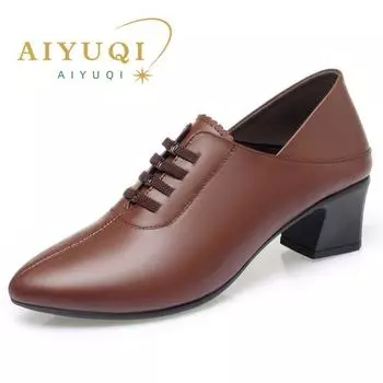 Женская обувь, модные весенние новые женские модельные туфли из натуральной кожи с острым носком, женская обувь на шнуровке 35 чёрный
