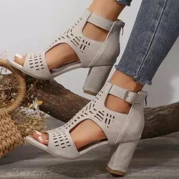 Женская обувь, модные женские босоножки с закрытым каблуком, новые с пряжкой на ремне для офиса и карьеры, летние босоножки больших размеров с открытым носком на каблуке 36 светло-коричневого