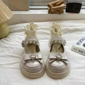 Женская обувь Модные женские туфли-лодочки с пряжкой Осенние туфли Мэри Джейн с круглым носком и однотонным бантом Женские повседневные туфли на платформе 35
