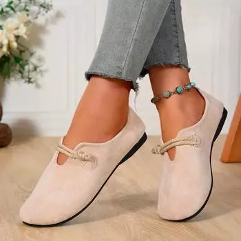 Женская обувь Модные женские туфли на плоской подошве Повседневные туфли на плоской подошве Женские туфли с круглым носком Эластичный ремешок Мягкая подошва Zapatos Mujer 36 бежевый