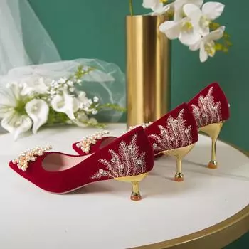 Женская обувь, модные женские весенние однотонные туфли на высоком каблуке, свадебные туфли-лодочки, женские туфли на каблуке-бабочке 34(3cm) красный