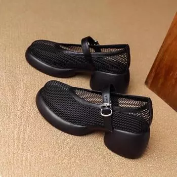 Женская обувь Мягкая подошва Толстые и легкие Сандалии с сеткой-холодок 2025 Весна Лето Новые Повседневные Дышащие Босоножки на толстой подошве Женские 35 чёрный
