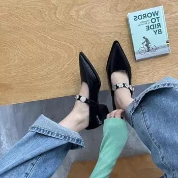 Женская обувь Мюли с острым носком для женщин Тонкие каблуки Тапочки Мягкие бежевые босоножки на каблуке Шлепанцы Мода Новые Комфортные H 35