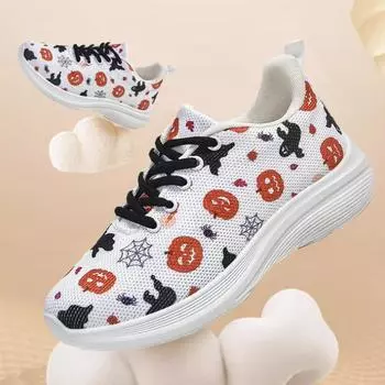 Женская обувь на Хэллоуин, милые кроссовки с тыквой из мультфильма, сетчатая дышащая женская обувь, модные кроссовки для фитнеса и бега 2024 36 чёрный