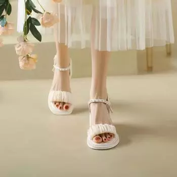 Женская обувь на каблуке, лето 2024, босоножки на высоком каблуке для женщин, туфли-лодочки со стразами, бежевый бант, круглый носок, бриллианты, распродажа FH 35