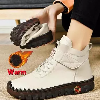 Женская обувь на кашемире, теплая обувь из хлопка с высоким берцем, зимняя обувь для мам с ручной вышивкой, теплые ботинки на мягкой подошве на плоской подошве 35 белый