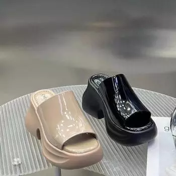 Женская обувь на квадратном каблуке, тапочки, повседневные, низкие, женские туфли на каблуках 2024 года, роскошные, летние, высокие, римские, из ткани, модные, резиновые 34 абрикосовый