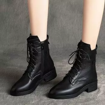 Женская обувь на молнии с круглым носком резиновые сапоги женские модные большие размеры дождевые женские низкие осенние кожаные копытные каблуки 41 чёрный