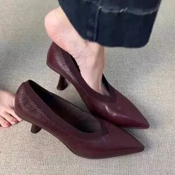 Женская обувь на низком каблуке, модные, однотонные, для офиса и карьеры, сексуальные, с острым носком, женские, Zapatos Mujer 35