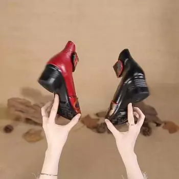 Женская обувь на низком каблуке в этническом стиле, повседневные удобные туфли-лодочки с мягкой подошвой из натуральной кожи с принтом 35 красный