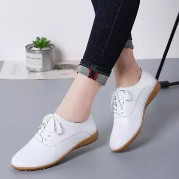 Женская обувь на осень, большой размер, студенческая обувь для женщин, корейский стиль, студенческая обувь из натуральной кожи, белая обувь для женщин, плоская повседневная обувь 35