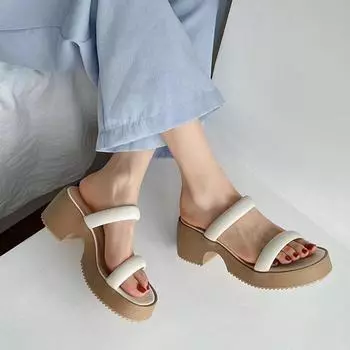 Женская обувь на платформе 2024 года, новые модные летние тапочки с открытым носком, повседневные пляжные тапочки, женская обувь, шлепанцы на толстом каблуке 35 абрикосовый