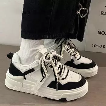 Женская обувь на платформе, модные кроссовки на толстой подошве, милая спортивная повседневная обувь Kawaii, женские корейские теннисные туфли на плоской подошве 36 чёрный